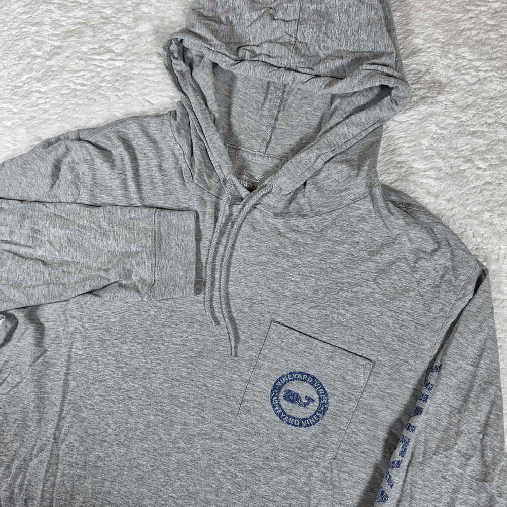 Vineyard Vines 1V6104 Mens S Grey L/S Hooded Graphic Pocket Tee